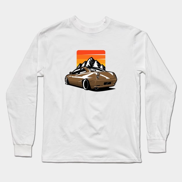 Brown Coupe Turbo Type 175 in Mountains Long Sleeve T-Shirt by KaroCars